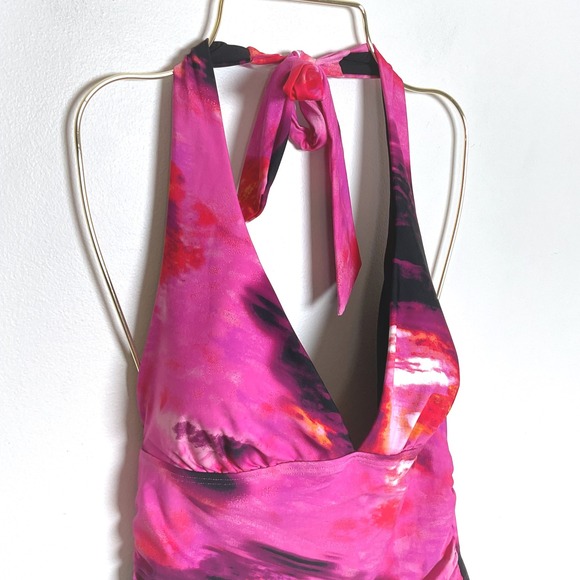 DKNY Swimsuit Tie Halter One Piece Tummy Control UPF 40+ MEDIUM NWT - Picture 2 of 11